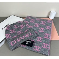 Market Sells Chanel CC Allover Hat and Scarf Set CH111108 Grey/Pink 2025