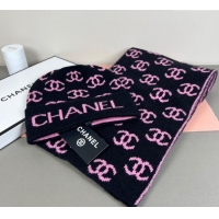 Classic Cheap Chanel CC Allover Hat and Scarf Set CH111108 Black/Pink 2025