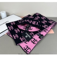 Classic Cheap Chanel CC Allover Hat and Scarf Set CH111108 Black/Pink 2025