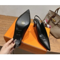 Durable Hermes Lover Slingback Pumps 8cm in Calfskin Leather with Kelly Buckle Black H252121 1024003