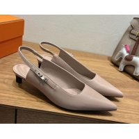 Luxury Hermes Lover Slingback Pumps 4cm in Calfskin Leather with Kelly Buckle Beige Grey H252121 1024006