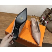 Luxury Hermes Lover Slingback Pumps 4cm in Calfskin Leather with Kelly Buckle Beige Grey H252121 1024006
