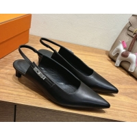 Good Quality Hermes Lover Slingback Pumps 4cm in Calfskin Leather with Kelly Buckle Black H252121 1024005