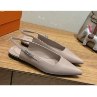 Best Price Hermes Lover Slingbacks Flat in Calfskin Leather with Kelly Buckle Beige Grey H252121 1024009