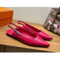Pretty Style Hermes Lover Slingbacks Flat in Calfskin Leather with Kelly Buckle Pink H252121 1024010