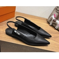 Good Looking Hermes Lover Slingbacks Flat in Calfskin Leather with Kelly Buckle Black H252121 1024012