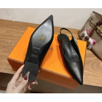 Good Looking Hermes Lover Slingbacks Flat in Calfskin Leather with Kelly Buckle Black H252121 1024012