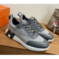 Good Quality Hermes Bouncing Sneakers in Suede and Calfskin Leather Dark Grey 1024013