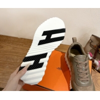 Grade Quality Hermes Bouncing Sneakers in Suede and Calfskin Leather Taupe/Green 1024014
