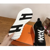 Luxurious Hermes Bouncing Sneakers in Suede and Calfskin Leather Black/White 51024017