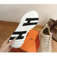 Best Grade Hermes Bouncing Sneakers in Suede and Calfskin Leather Beige 1024018