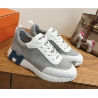 Most Popular Hermes Bouncing Sneakers in Suede and Calfskin Leather Grey/White 1024019