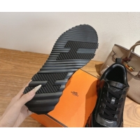 Durable Hermes Bouncing Sneakers in Suede and Calfskin Leather All Black 1024021