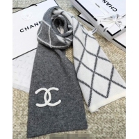 Buy Fashionable Chanel Cashmere Wool Silk Long Scarf 30x180cm CH111158 Grey 2025