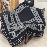 Good Looking Chanel CC Cashmere Silk Square Scarf 135x135cm CH111162 Black 2025