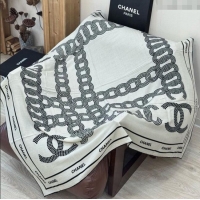 Good Product Chanel CC Cashmere Silk Square Scarf 135x135cm CH111162 White 2025