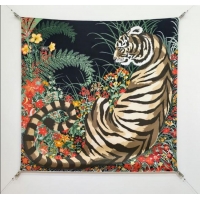 Luxury Cheap Hermes Tiger Tyger Silk Square Scarf 90x90cm 1175 Black 2025