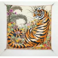 Luxury Cheap Hermes Tiger Tyger Silk Square Scarf 90x90cm 1175 White 2025