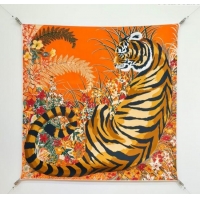 Luxury Cheap Hermes Tiger Tyger Silk Square Scarf 90x90cm 1175 Orange 2025