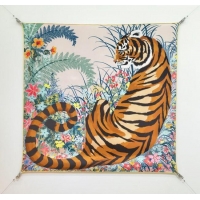 Best Price Hermes Tiger Tyger Silk Square Scarf 90x90cm 1175 Light Grey 2025