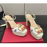 Good Quality Valentino VLogo Signature Cherryfic Platform Sandals in Canvas and Leather White 1028002
