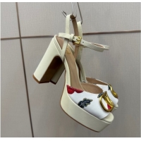 Good Quality Valentino VLogo Signature Cherryfic Platform Sandals in Canvas and Leather White 1028002