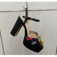 Best Grade Valentino VLogo Signature Cherryfic Platform Sandals in Denim and Leather Black 1028003