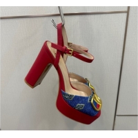 Low Price Valentino VLogo Signature Cherryfic Platform Sandals in Denim and Leather Blue/Red 1028005