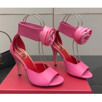 Top Grade Valentino Drip Rose Heel Sandals 10.5cm in Calfskin Leather Pink 1028006