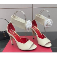 Good Looking Valentino Drip Rose Heel Sandals 10.5cm in Calfskin Leather White 1028007