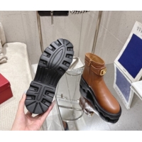 Popular Style Valentino VLogo Signature Strap Heel Ankle Boots 5.5cm in Calfskin Leather Brown 1028011