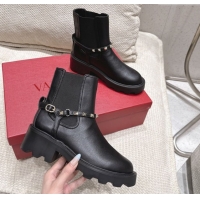 Good Quality Valentino Rockstud Strap Heel Ankle Boots 5.5cm in Calfskin Leather Black 1028012