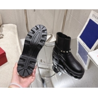 Good Quality Valentino Rockstud Strap Heel Ankle Boots 5.5cm in Calfskin Leather Black 1028012