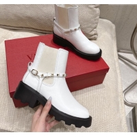 Good Product Valentino Rockstud Strap Heel Ankle Boots 5.5cm in Calfskin Leather White 1028013