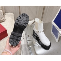 Good Product Valentino Rockstud Strap Heel Ankle Boots 5.5cm in Calfskin Leather White 1028013