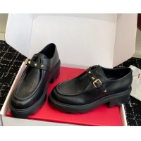 Luxurious Valentino Rockstud Strap Loafers 4.5cm in Calfskin Leather 1028021