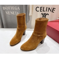 Top Design Valentino Suede Heel Ankle Boots 7.5cm with Buckle Brown Yellow 1028032