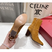 Top Design Valentino Suede Heel Ankle Boots 7.5cm with Buckle Brown Yellow 1028032