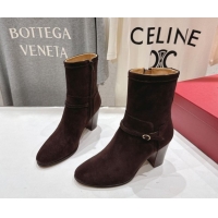 Cheap Price Valentino Suede Heel Ankle Boots 7.5cm with Buckle Dark Brown 1028033