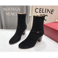 Most Popular Valentino Suede Heel Ankle Boots 7.5cm with Buckle Black 1028034