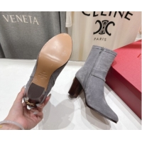 Luxury Cheap Valentino Suede Heel Ankle Boots 7.5cm with Buckle Grey 1028035