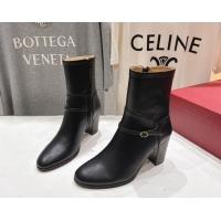 Luxury Valentino Calfskin Leather Heel Ankle Boots 7.5cm with Buckle Black 1028036