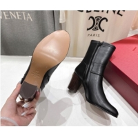 Luxury Valentino Calfskin Leather Heel Ankle Boots 7.5cm with Buckle Black 1028036