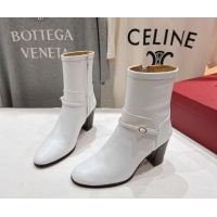 Big Discount Valentino Calfskin Leather Heel Ankle Boots 7.5cm with Buckle White 1028038