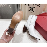 Big Discount Valentino Calfskin Leather Heel Ankle Boots 7.5cm with Buckle White 1028038