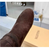 Grade Valentino Suede Heel High Boots 8cm with Buckle Dark Brown 1104079