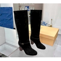 Hot Style Valentino Suede Heel High Boots 8cm with Buckle Black 1104080