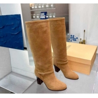 Sophisticated Valentino Suede Heel High Boots 8cm with Buckle Beige 1104081