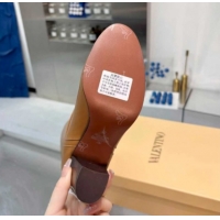 Stylish Valentino Calfskin Leather Heel High Boots 8cm with Buckle Brown 1104082