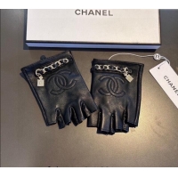 Latest Style Chanel Lambskin Short Gloves with Chain 0111 Black 2024